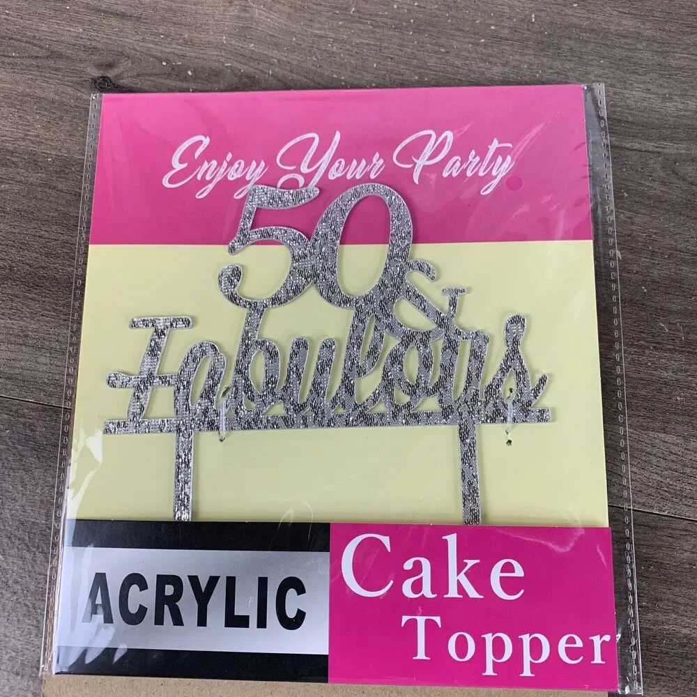 Fabulous & 50 Cake Topper Silver Glitter, 50th Birthday Party Decoration Ideas